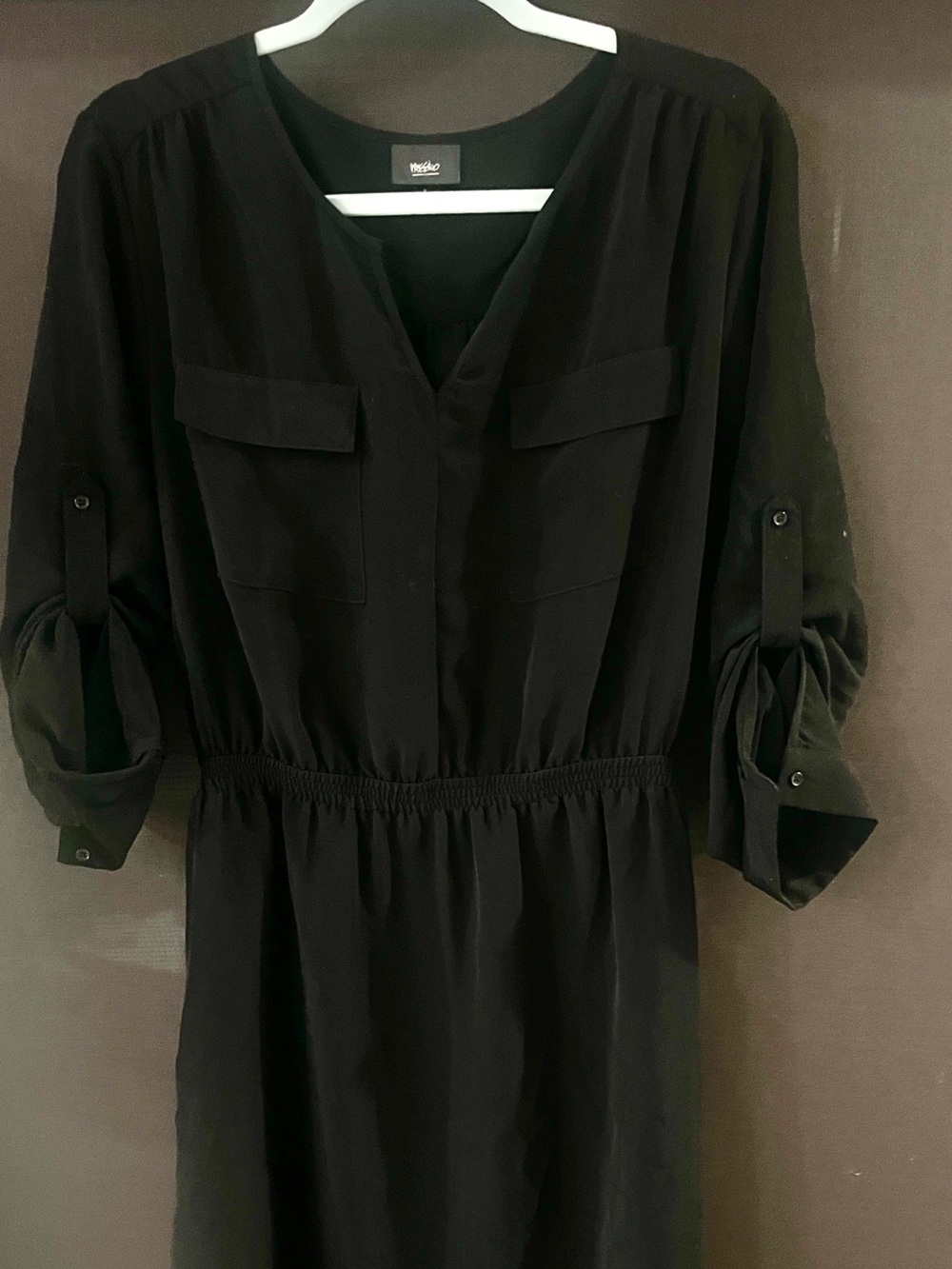 Mossimo Supply Co. Black Long-Sleeve Elastic-Waist Shirt Dress